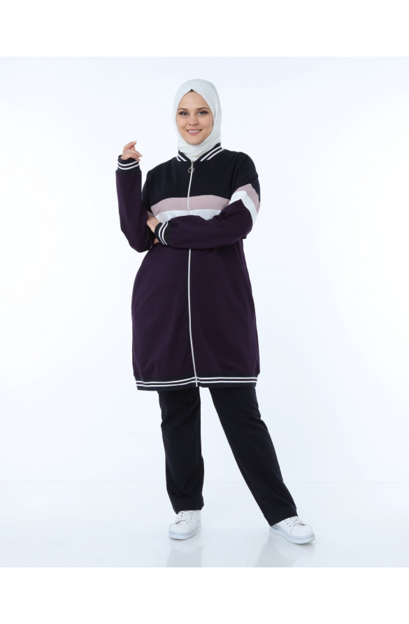 RİBANALI FERMUARLI EŞOFMAN TAKIMI 11029 MOR